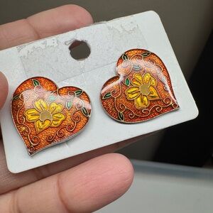 Cloisonné floral heart earring